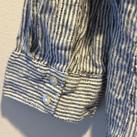 Sigrid Olsen Button Up Shirt Womens 2X Striped 100% Linen Roll Tab Coastal - Picture 3 of 7